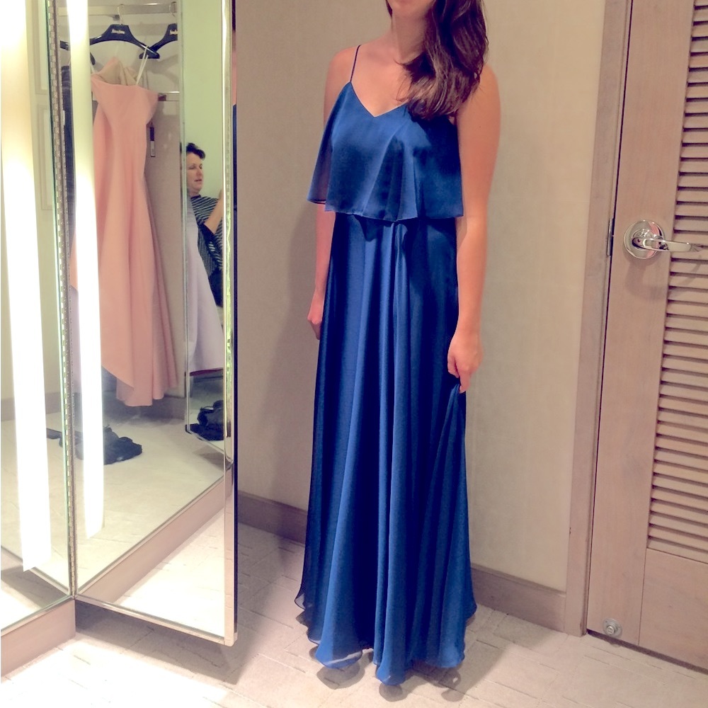 Halston heritage Scoop Neck Ruffle Maxi Dress in Indigo